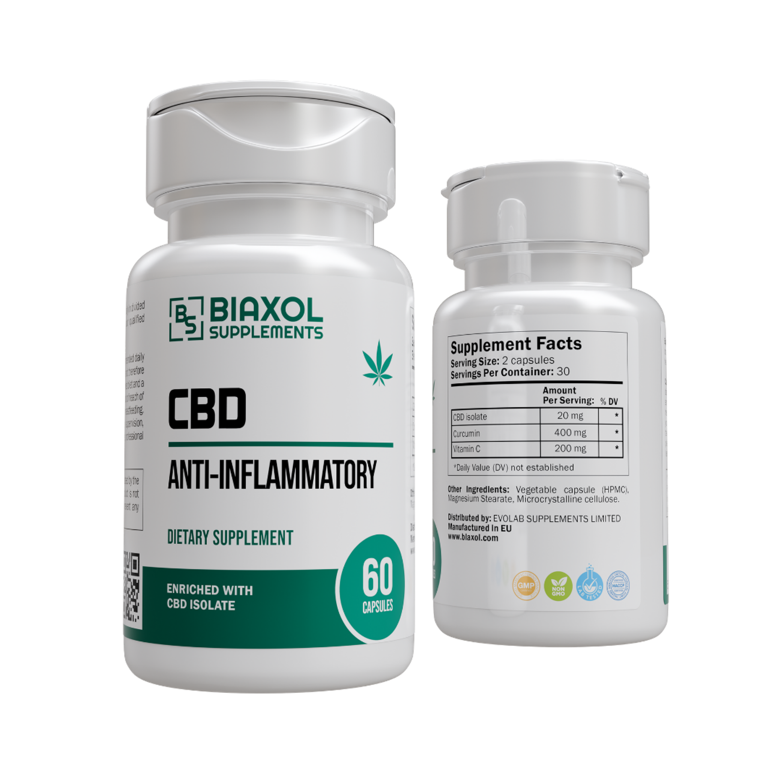 CBD Anti-Inflammatory Capsules Supplement Facts – CBD Isolate, Curcumin & Vitamin C